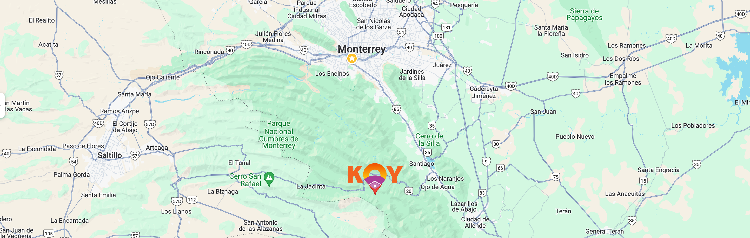 Mapa Monterrey-Laguna de Sánchez